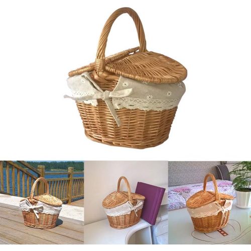  Forart Wicker Picnic Baskets Hamper with Lid and Handle, Wicker Gift Baskets Empty Oval Willow Woven Picnic Basket Candy Basket Storage Basket Wedding Basket