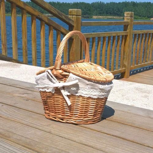  Forart Wicker Picnic Baskets Hamper with Lid and Handle, Wicker Gift Baskets Empty Oval Willow Woven Picnic Basket Candy Basket Storage Basket Wedding Basket