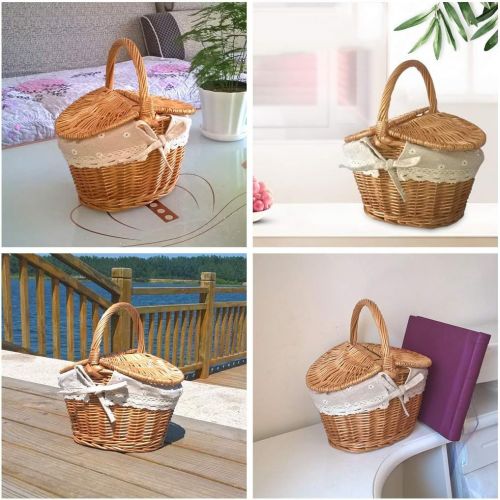  Forart Wicker Picnic Baskets Hamper with Lid and Handle, Wicker Gift Baskets Empty Oval Willow Woven Picnic Basket Candy Basket Storage Basket Wedding Basket