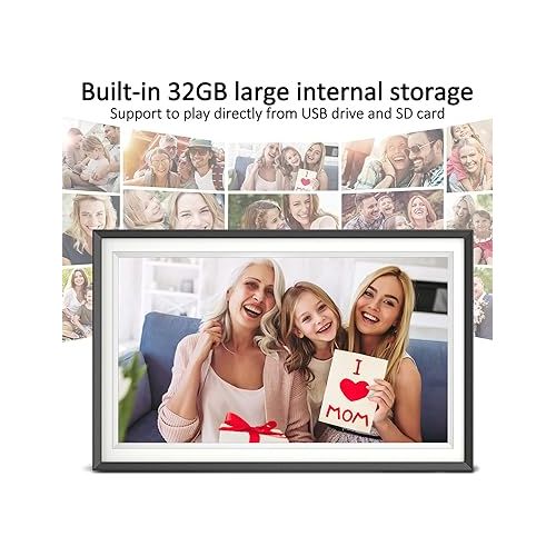  Forc Digital Picture Frame 15.6 Inch Digital Photo Frame, 1920x1080 IPS FHD Touch Screen, Built-in 32GB Storage, Auto Rotate Electronic Picture Frame Share Photos and Videos from Free APP