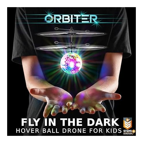  Force1 1 Pack Orbiter Flying Orb Ball Hand Operated Spinner Drones for Kids- Flying Ball Mini Hand Drone Toy with Remote, LED Hand Controlled Hover Orb Toy Indoor Fidget Ball Drone Floating UFO Drone