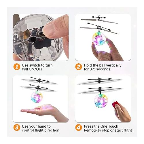  Force1 1 Pack Orbiter Flying Orb Ball Hand Operated Spinner Drones for Kids- Flying Ball Mini Hand Drone Toy with Remote, LED Hand Controlled Hover Orb Toy Indoor Fidget Ball Drone Floating UFO Drone