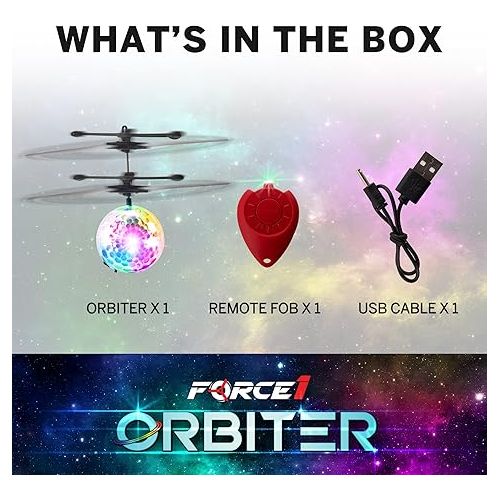  Force1 1 Pack Orbiter Flying Orb Ball Hand Operated Spinner Drones for Kids- Flying Ball Mini Hand Drone Toy with Remote, LED Hand Controlled Hover Orb Toy Indoor Fidget Ball Drone Floating UFO Drone