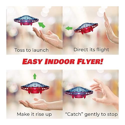  Force1 Scoot Combo Hand Operated Drone for Kids or Adults - Hands Free Motion Sensor Mini Drone, Easy Indoor Rechargeable UFO Flying Ball Drone Toy for Boys and Girls (Red/Blue)