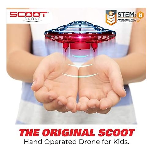  Force1 Scoot Combo Hand Operated Drone for Kids or Adults - Hands Free Motion Sensor Mini Drone, Easy Indoor Rechargeable UFO Flying Ball Drone Toy for Boys and Girls (Red/Blue)