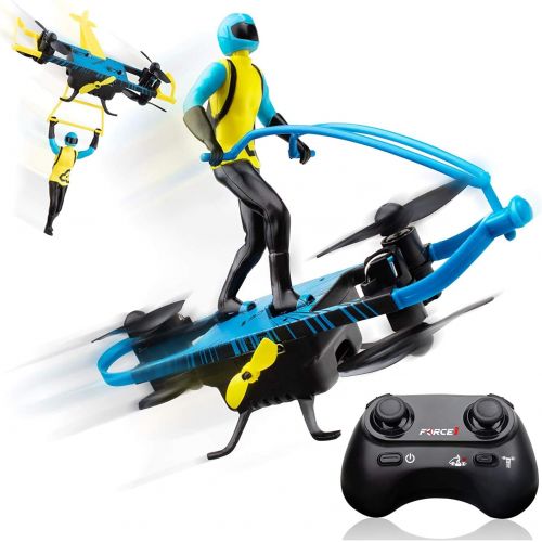  [아마존 핫딜] Force1 Stunt RC Mini Drone for Kids  Remote Control Flying Toys for Kids with Paraglider and Hover Modes, Action Figure