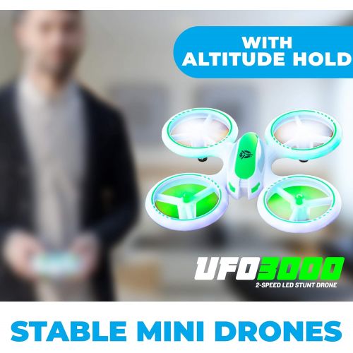  Force1 UFO 3000 LED Mini Drones for Kids - Small RC Drones for Beginners, Mini Quadcopter w/ 2 Drone Batteries and Remote Control