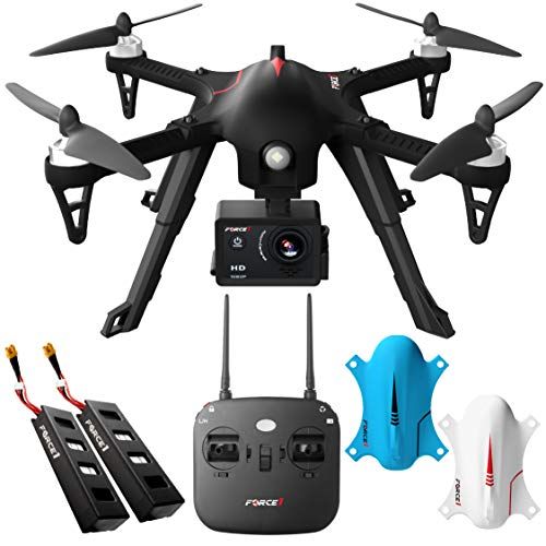  Force1 F100GP Drone with Camera for Adults - GoPro Compatible RC Drone with 1080p HD Video Drone Camera Long Range Brushless Quadcopter with Remote Control, 2 Drone Batteries, 3 Dr