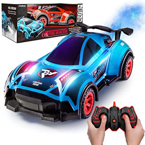  Force1 Fog Racer Remote Control Car for Kids- Fast RC Car High Speed LED Light Race Car Toy with Fog Mist, 2 Car Shells, 5 LED Modes, 2.4 GHZ Remote, Rechargeable Toy Car for Boys