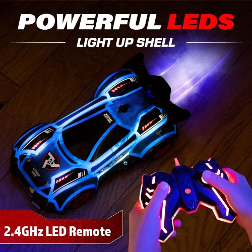  Force1 Fog Racer Remote Control Car for Kids- Fast RC Car High Speed LED Light Race Car Toy with Fog Mist, 2 Car Shells, 5 LED Modes, 2.4 GHZ Remote, Rechargeable Toy Car for Boys