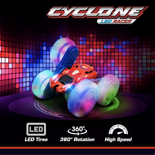  Force1 Cyclone LED Remote Control Car for Kids - Double Sided Fast RC Car with Bright LED Tires, Off-Road Crawler RC Stunt Car 360 Flips, Spins, Drifts; 2.4GHz Remote Control, 2 Re