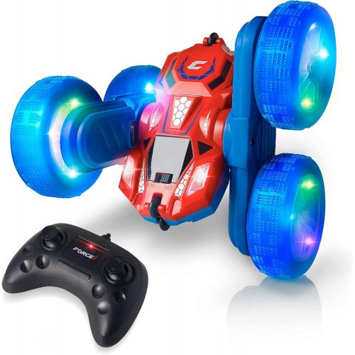  Force1 Cyclone LED Remote Control Car for Kids - Double Sided Fast RC Car with Bright LED Tires, Off-Road Crawler RC Stunt Car 360 Flips, Spins, Drifts; 2.4GHz Remote Control, 2 Re