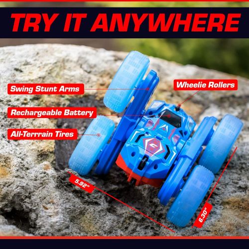  Force1 Cyclone LED Remote Control Car for Kids - Double Sided Fast RC Car with Bright LED Tires, Off-Road Crawler RC Stunt Car 360 Flips, Spins, Drifts; 2.4GHz Remote Control, 2 Re