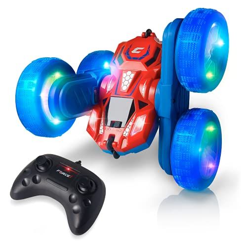  Force1 Cyclone LED Remote Control Car for Kids - Double Sided Fast RC Car with Bright LED Tires, Off-Road Crawler RC Stunt Car 360 Flips, Spins, Drifts; 2.4GHz Remote Control, 2 Re