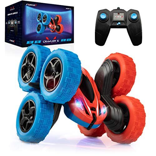  Force1 Crawler 6 Remote Control Car for Kids - 6 Wheeled RC Car Double Sided Driving with LEDs, 360 Flips, All Terrain RC Crawler Wheels, and 2.4 GHZ Remote Control, Red/Blue