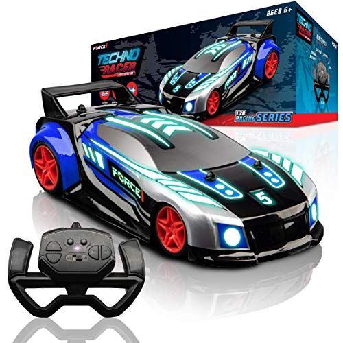  Force1 Techno Racer Remote Control Car for Kids - LED RC Car, High Speed Race Drift Car Toy with Music, Engine Sounds, Light Up Car Shell, and Easy Remote Control (Blue)