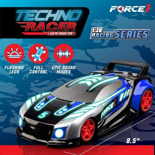  Force1 Techno Racer Remote Control Car for Kids - LED RC Car, High Speed Race Drift Car Toy with Music, Engine Sounds, Light Up Car Shell, and Easy Remote Control (Blue)