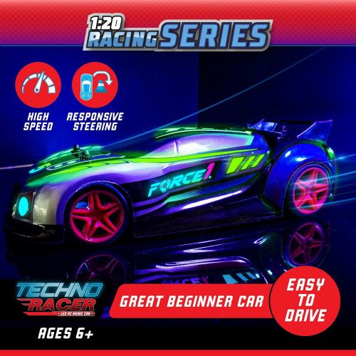  Force1 Techno Racer Remote Control Car for Kids - LED RC Car, High Speed Race Drift Car Toy with Music, Engine Sounds, Light Up Car Shell, and Easy Remote Control (Blue)