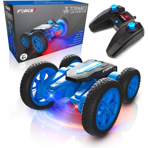  Force1 Tornado LED Remote Control Car for Kids - Double Sided Fast RC Car, 4WD Off-Road Stunt Car with 360 Flips, All Terrain Tires, LEDs, Rechargeable Toy Car Batteries, and Easy