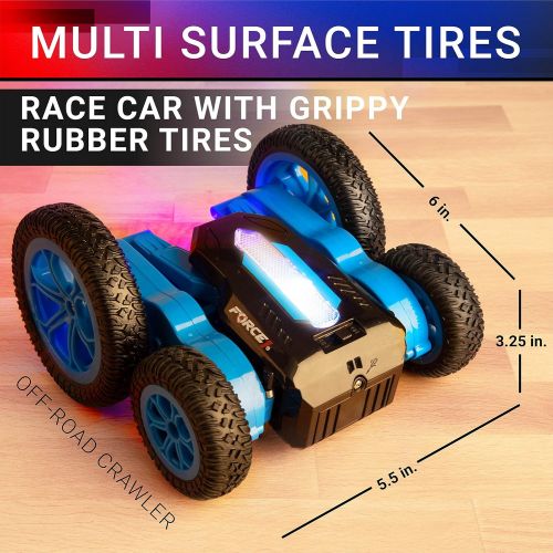  Force1 Tornado LED Remote Control Car for Kids - Double Sided Fast RC Car, 4WD Off-Road Stunt Car with 360 Flips, All Terrain Tires, LEDs, Rechargeable Toy Car Batteries, and Easy