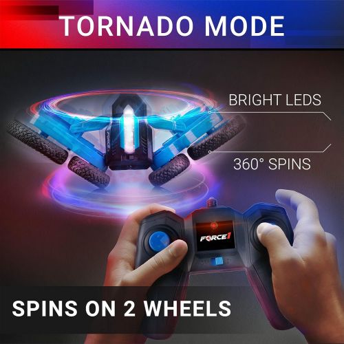  Force1 Tornado LED Remote Control Car for Kids - Double Sided Fast RC Car, 4WD Off-Road Stunt Car with 360 Flips, All Terrain Tires, LEDs, Rechargeable Toy Car Batteries, and Easy