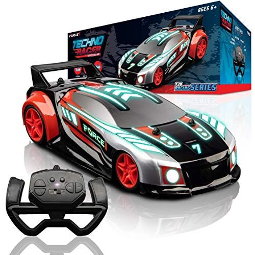  Force1 Techno Racer Remote Control Car for Kids - LED RC Car, High Speed Race Drift Car Toy with Music, Engine Sounds, Light Up Car Shell, and Easy Remote Control (Red)