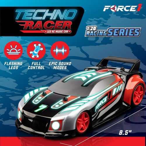  Force1 Techno Racer Remote Control Car for Kids - LED RC Car, High Speed Race Drift Car Toy with Music, Engine Sounds, Light Up Car Shell, and Easy Remote Control (Red)