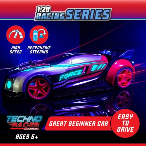  Force1 Techno Racer Remote Control Car for Kids - LED RC Car, High Speed Race Drift Car Toy with Music, Engine Sounds, Light Up Car Shell, and Easy Remote Control (Red)