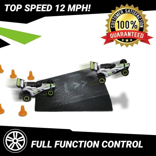  Force1 Fast Remote Control Car - Rebel 132 Scale RC Buggy with Ramp and Cones for All Terrain RC Cars Rechargeable Stunt RC Cars for Kids and Adults