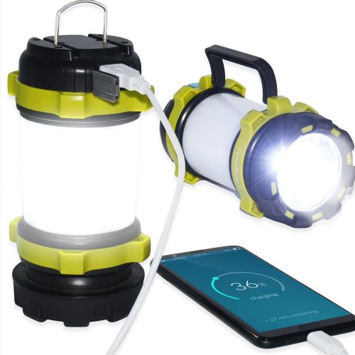  ForceMaxe Camping Lantern Rechargeable Flashlight,Power Bank,6 Modes Torch,IPX4 Waterproof,Portable LED Light with Two-Way Hook and USB Cable for Camping, Hiking, Hurricane Emergen