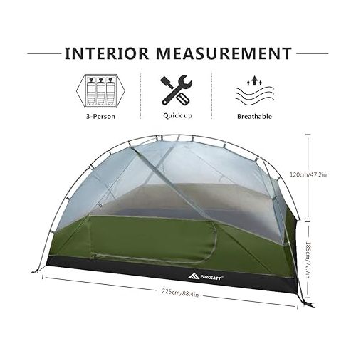  Forceatt Tent for 2 and 3 Person is Waterproof and Windproof, Camping Tent for 3 to 4 Seasons,Lightweight Aluminum Pole Backpacking Tent Can be Set Up Quickly,Great for Hiking