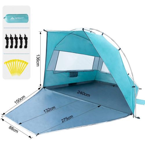  Forceatt Beach Tent for 4 Person, UPF50+ Silver Coated Shade Beach Tent，Light Weight and Easy to Carry and Set up, Tent can Also be Used in Gardens or Parks by Screw Ground Nails W