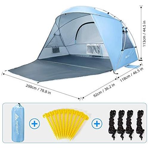  Forceatt Beach Tent for 2 Person, UPF50+ Silver Coated Shade Beach Tent，Light Weight and Easy to Carry and Set up, Tent can Also be Used in Gardens or Parks by Screw Ground Nails W