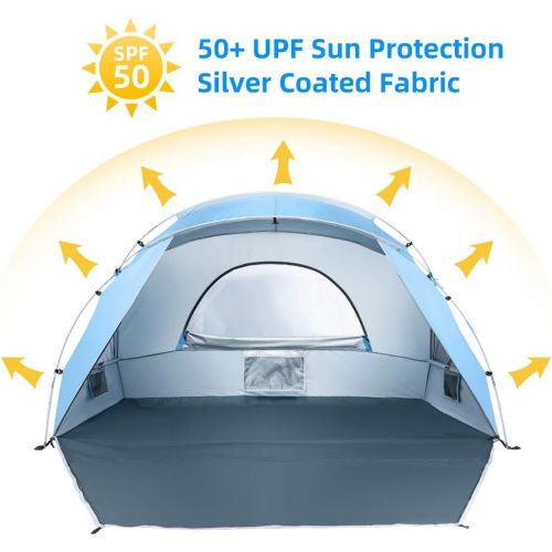  Forceatt Beach Tent for 2 Person, UPF50+ Silver Coated Shade Beach Tent，Light Weight and Easy to Carry and Set up, Tent can Also be Used in Gardens or Parks by Screw Ground Nails W