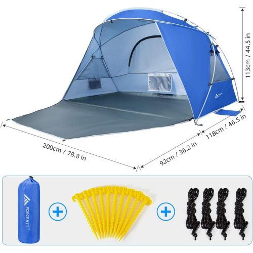  Forceatt Beach Tent for 2 Person, UPF50+ Silver Coated Shade Beach Tent，Light Weight and Easy to Carry and Set up, Tent can Also be Used in Gardens or Parks by Screw Ground Nails W