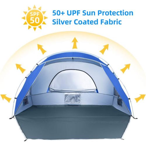  Forceatt Beach Tent for 2 Person, UPF50+ Silver Coated Shade Beach Tent，Light Weight and Easy to Carry and Set up, Tent can Also be Used in Gardens or Parks by Screw Ground Nails W