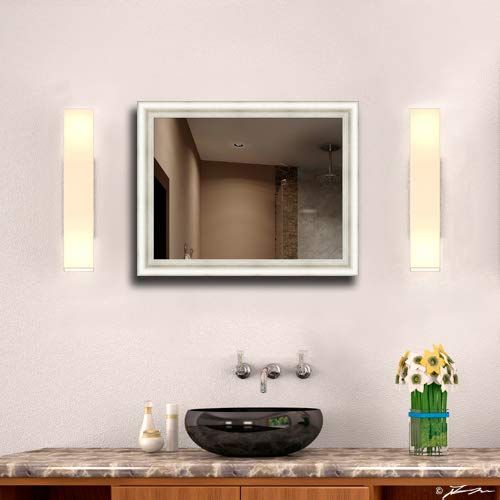  Forever Art Framed Wall Vanity Bathroom Makeup Non-Beveled Glass Mirror with D-Ring, Finished Size 30 in x 40 in, 13-Silver, MIRR-30x40-13-MR952-10