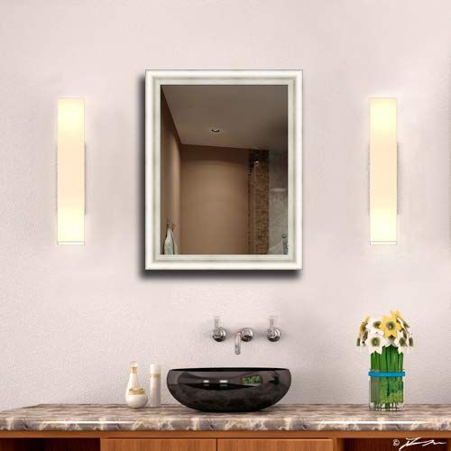  Forever Art Framed Wall Vanity Bathroom Makeup Non-Beveled Glass Mirror with D-Ring, Finished Size 30 in x 40 in, 13-Silver, MIRR-30x40-13-MR952-10