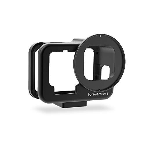  Forevercam Aluminium Housing Case Alloy Protective Skeleton Frame with 52mm UV Filter and Lens Cap for Gopro Hero 9 Black Action Camera Black with Rear Door (Lightweight)