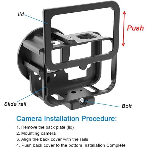  Forevercam Aluminium Housing Case Alloy Protective Skeleton Frame with 52mm UV Filter and Lens Cap for Gopro Hero 9 Black Action Camera Black with Rear Door (Lightweight)