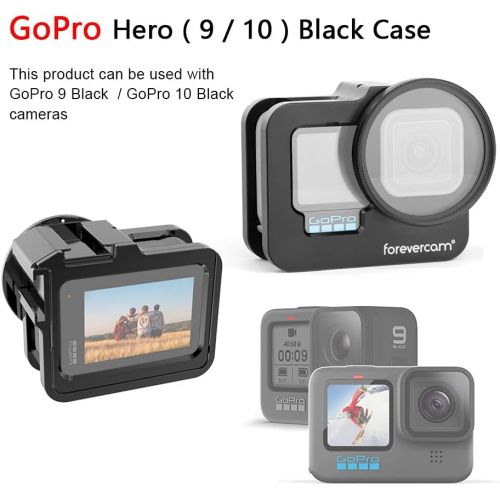  Forevercam Aluminium Housing Case Alloy Protective Skeleton Frame with 52mm UV Filter and Lens Cap for Gopro Hero 10/ 9 Black Action Camera Black with Rear Door (Firm)