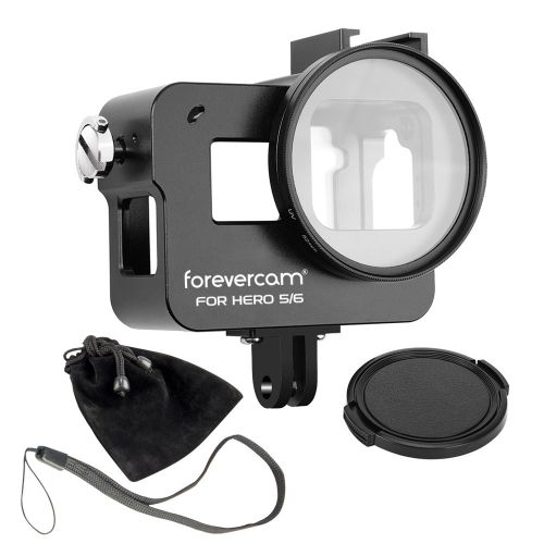  Forevercam Skelett-Schutzkafig, Aluminiumlegierung, Rahmen fuer GoPro Hero 5/6/7 Schwarz Action Forevercam Skelett-Schutzkafig, Aluminiumlegierung, CNC-Gehause, Rahmen fuer GoPro Hero 5 & 6, Action-Kamera, 52 mm UV-Objektivfilter, Rueckabdeckung