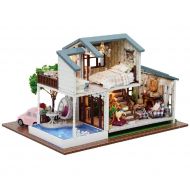 Forgiven-kids toys DIY House Kit 3D Puzzles Handmade Miniature Dollhouse DIY Kit London Holiday Villa Dollhouses Accessories Dolls Houses with Furniture & LED Best Birthday Gifts for Women and Girls