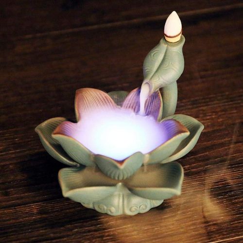  Foride Lotus Censer Incense Holder Backflow Incense Stick Holder, Fountain Incense Burner with10 Backflow Incense Cones for Home Office Yoga Aromatcherapy