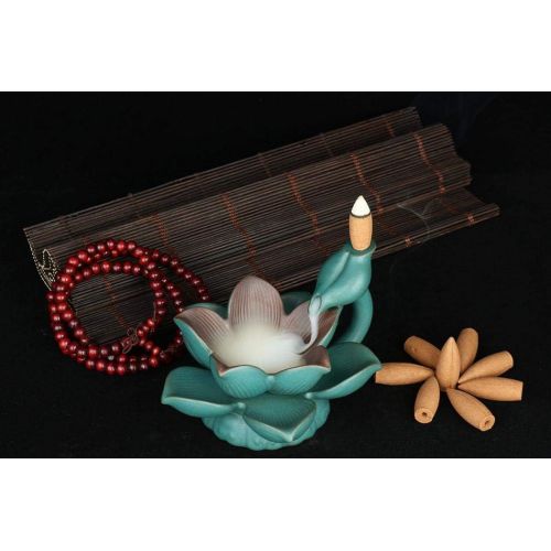  Foride Lotus Censer Incense Holder Backflow Incense Stick Holder, Fountain Incense Burner with10 Backflow Incense Cones for Home Office Yoga Aromatcherapy