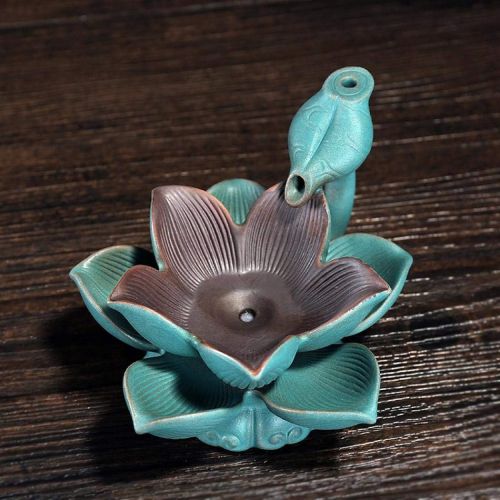  Foride Lotus Censer Incense Holder Backflow Incense Stick Holder, Fountain Incense Burner with10 Backflow Incense Cones for Home Office Yoga Aromatcherapy