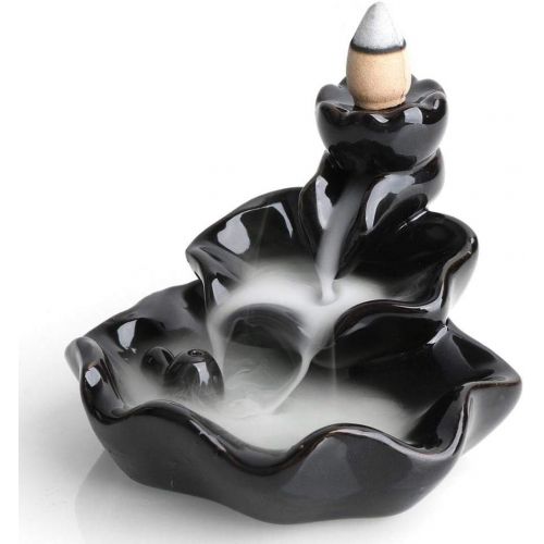  인센스스틱 Foride Incense Burner, Backflow Incense Holder Ceramic Incense Cones Burner Incense Stick Holder Backflow Incense Burner Home Decor Handicraft Gift with 10 Free Cones