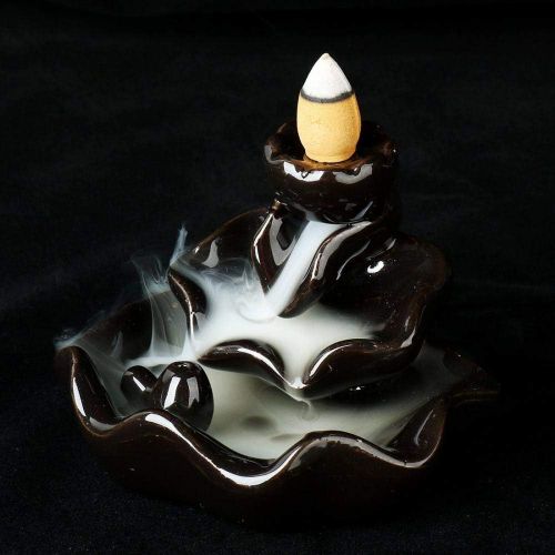  인센스스틱 Foride Incense Burner, Backflow Incense Holder Ceramic Incense Cones Burner Incense Stick Holder Backflow Incense Burner Home Decor Handicraft Gift with 10 Free Cones