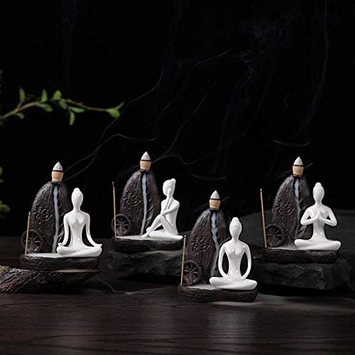  인센스스틱 Foride Backflow Incense Burner Holder Handmade Yoga Style Waterfall Incense Cone Sticks Holder with 10PCS Incense Cones for Home Decor Tearoom Office (A 56x107mm)