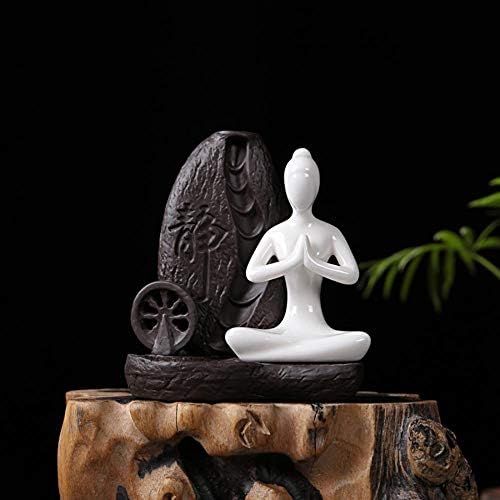  인센스스틱 Foride Backflow Incense Burner Holder Handmade Yoga Style Waterfall Incense Cone Sticks Holder with 10PCS Incense Cones for Home Decor Tearoom Office (A 56x107mm)